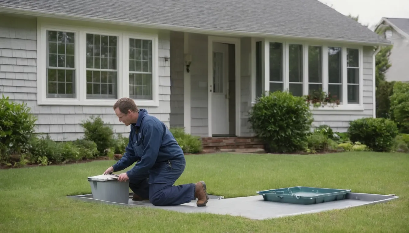 Independent septic provider talking with a homeowner beside a yard access lid in the Waterbury area